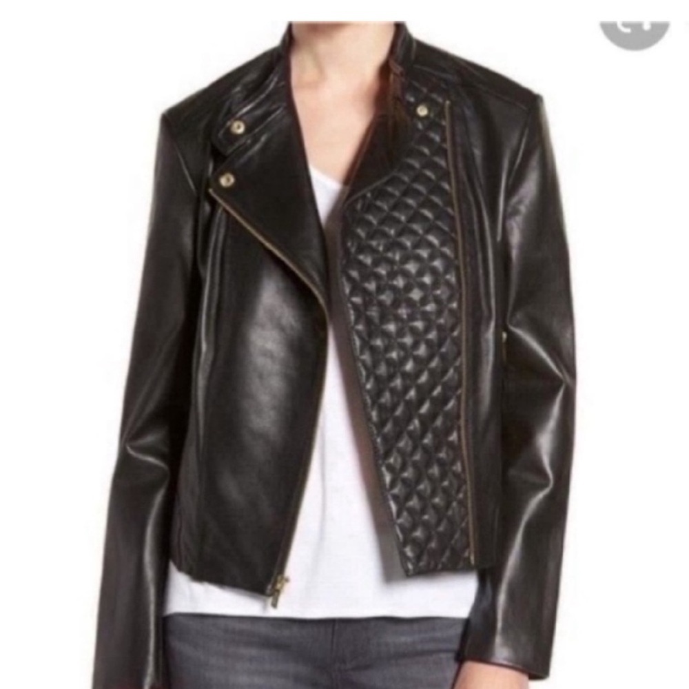 Cole Haan Women’s Moto Leather Biker Jacket Black New size Small